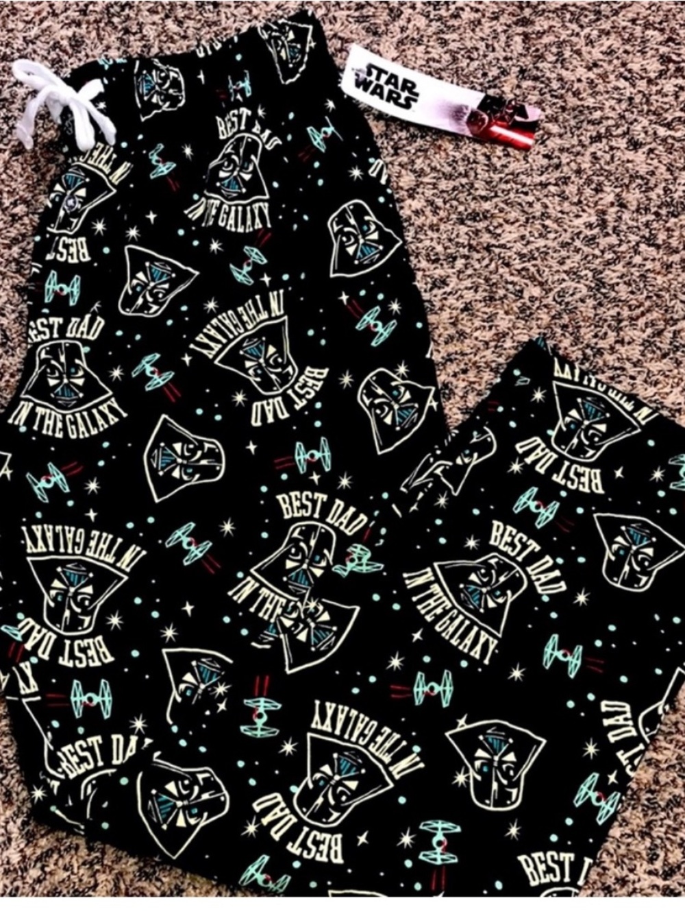 Star Wars Black Darth Vader "Best Dad in the Galaxy" Cotton Lounge Pants NWT!